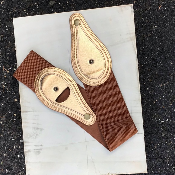 Copper elastic brown snap belt OS stretchy - Picture 2 of 3